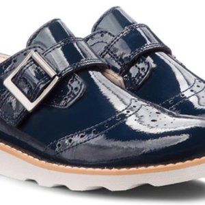 Clarks Crown Pride Toddler Blue Navy Patent Leather Brogues dress shoes NWT Box